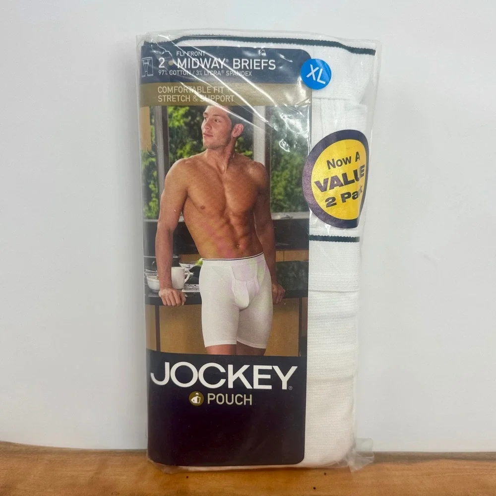 New Oldstock Jockey Pouch Midway Briefs 2-Pack Mens XL Fly Front Cotton Stretch